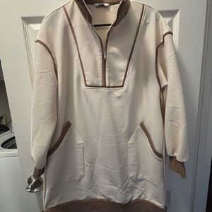 Women's Beige Mini Dress with Contrast Trim